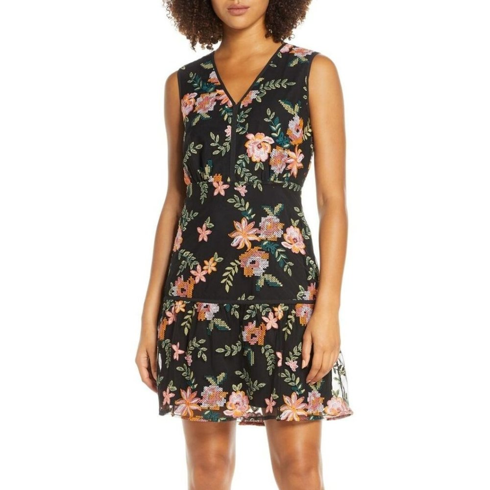 Sam Edelman Sleeveless Embroidery Mesh Dress - Women's Size 10 - Black NEW